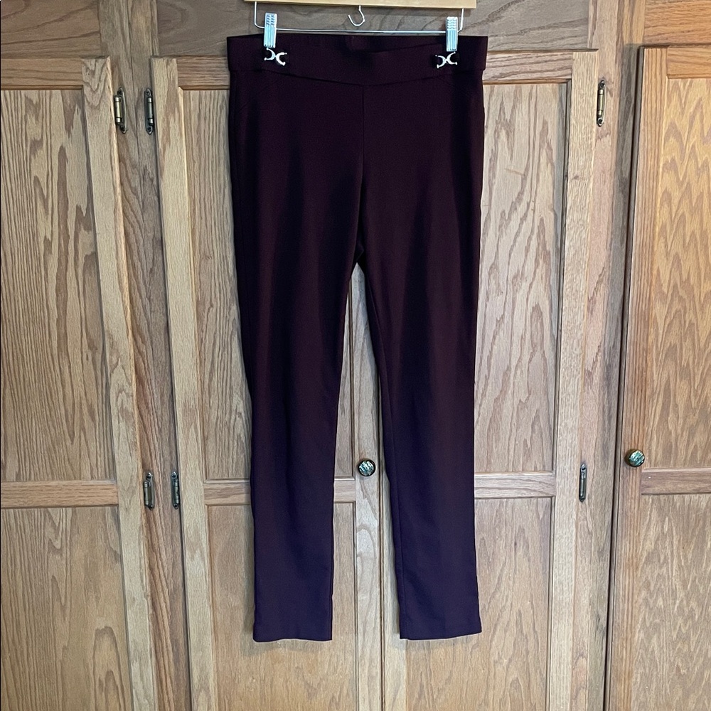 Rafaella Burgundy Skinny Leg Pants with Silver Accents